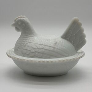 White Milk Glass Indiana Glass Hen on Nest Covered Dish Vintage